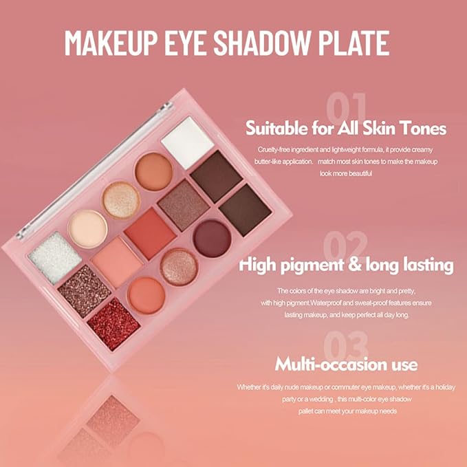 Eyeshadow Palette Makeup – Neutral Nude Matte & Shimmer Eyeshadow Palette, High Pigment Waterproof Glitter Eye shadow,Blendable Pink, Brown, Rose Gold Eye Makeup (F-02#, 1 Count (Pack of 1))