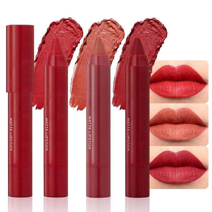 BINGBRUSH Crayon Matte Longwear Lipstick Pack Set,Moisture Smooth Color Stick Ultimate Lip Crayon for Makeup Collection - Waterproof Velvet Lipgloss (3pcs 08#&09#&10#, 3 Count (Pack of 1))