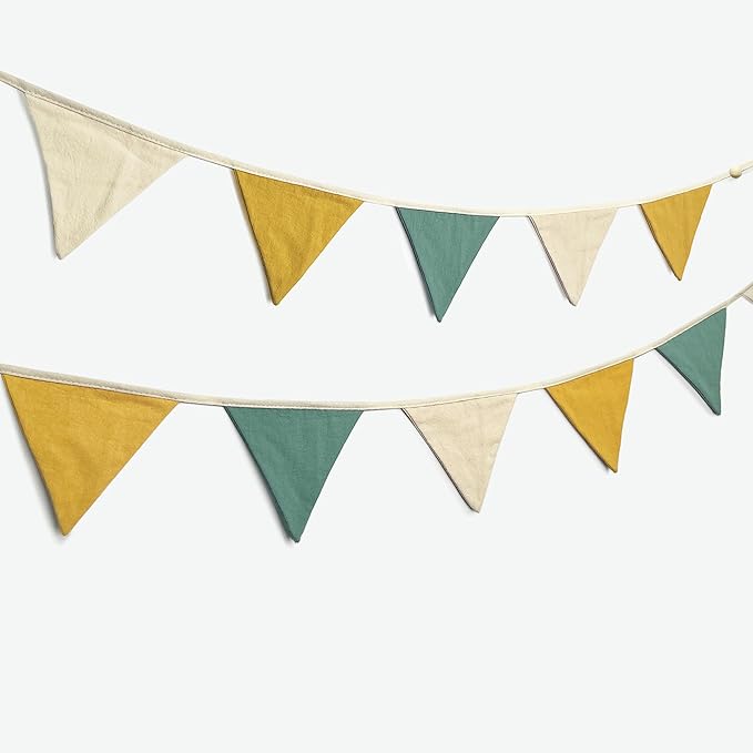 2 Sets of Yellow Green Nursery Garland Fabric Baby Banner 24Pcs Linen Triangle Pennant Flags Streamers for Baby Playroom Decor Kids Jungle Safari Golf Birthday Baby Shower Party Decorations