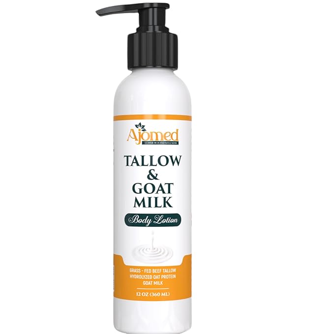 Tallow & Goat Milk Body Lotion for Sensitive Skin, Organic moisturizing Lotion - Soothes Dry skin, Goat Milk face and body Moisturizer - Handmade Tallow for skin cream (12 OZ, Sandalwood Vanilla)