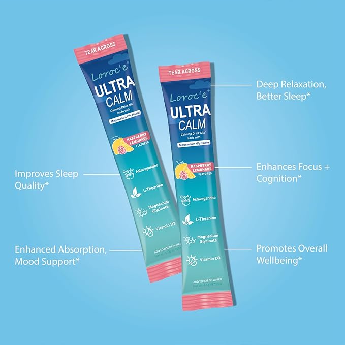 UltraCalm Super Cortisol Drink with Magnesium Glycinate, Ashwagandha, L-Theanine, Vitamin D3, Magnesium Powder for Sleep & Stress Relief, Raspberry Lemonade (30 Servings)