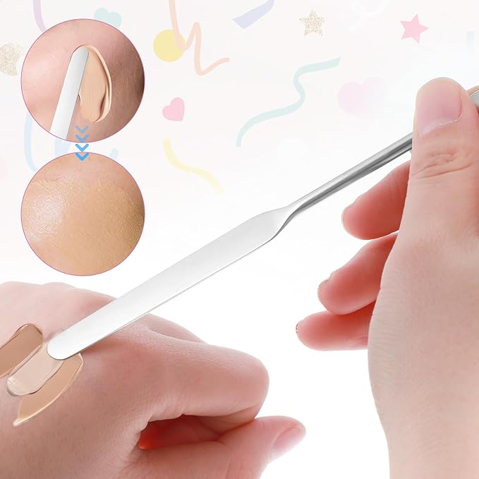 3 pcs Makeup Spatula Foundation Spatula, Stainless Steel Facial Beauty Spatula, Tiny Makeup Palette Mixer Face Cream Applicator Cosmetic Mixing Tool for Even Application Foundation Double Edged