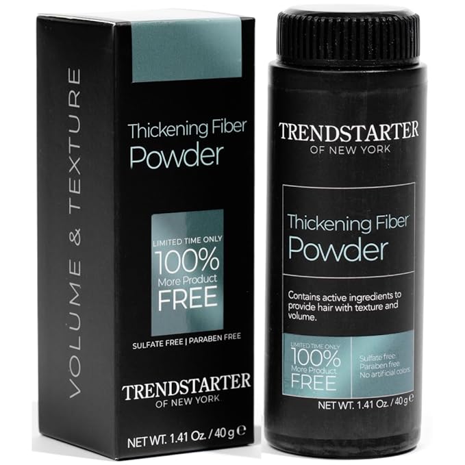 TRENDSTARTER - THICKENING FIBER POWDER (40g) - Natural Matte Finish Hair Styling Powder for All Hair Colors - Instant Thickness, Volume, & Texture - Oil Eliminating Lightweight Formula