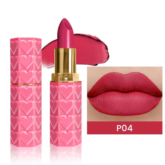 evpct 1Pcs Red Pink Lipstick, Silky Velvet Matte Lipstick Pack Sets for Women, Long Lasting Smudge Proof Lipstick Lip Stain Makeup Kit matte lipstick 24 hours original P04