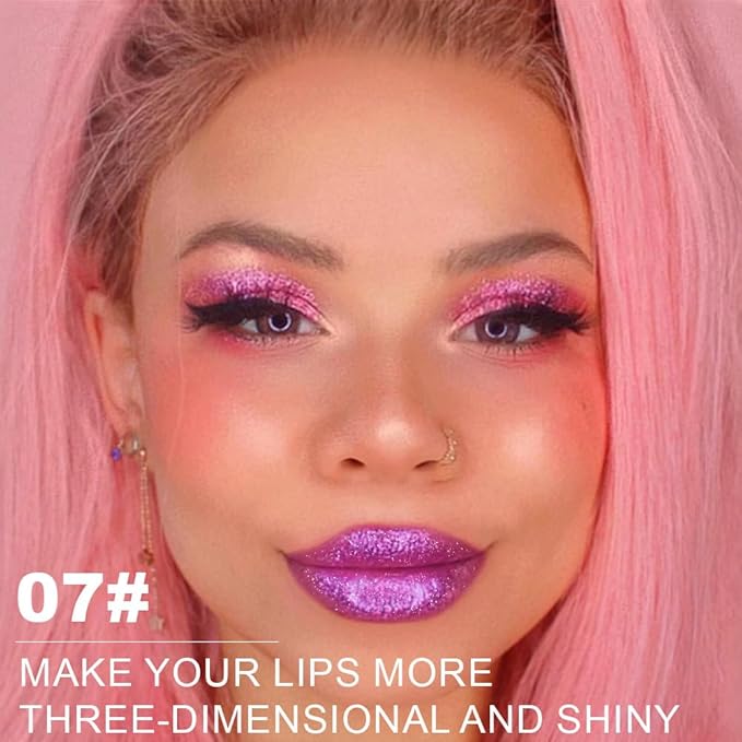 Light Purple Metallic Lipstick for Women,Lightweight Non-Drying Shimmer Frosted Lipsticks,Glitter Lip Gloss Stain Long Lasting Waterproof No Smudge Proof No Transfer 12 Hour,Cruelty-Free Makeup