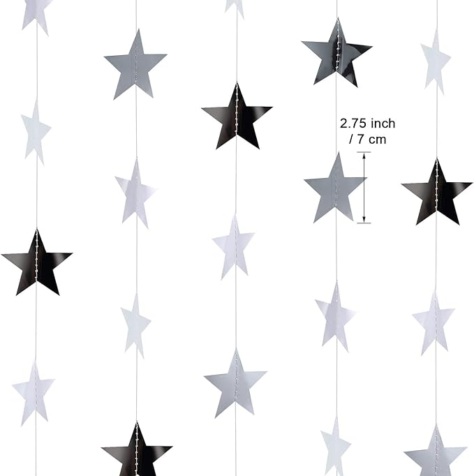 Patelai Glitter Star Garland Banner New Years Decor 130 Feet Star Hanging Banner Twinkle Backdrop for Birthday Classroom Wedding Halloween Christmas Party Supplies(Silver)