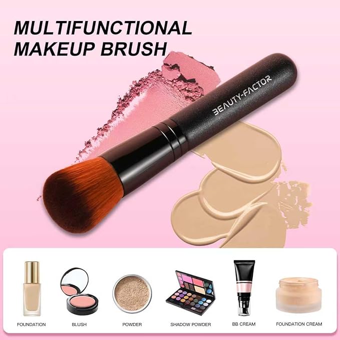 Domed Foundation Brush, 13CM Professional Cheek Blush Brush with Soft Dense Synthetic Bristles Face Kabuki Makeup Brushes for Loose Powder, Liquid, Buffing, Contour, Bronzer, Cream, Blending