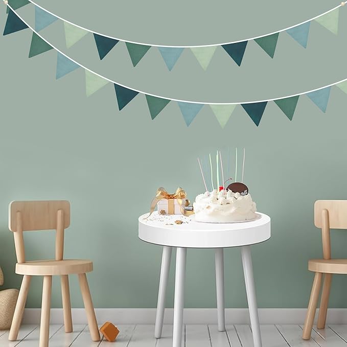 2 Sets of Gradient Dark Green Pennant Banner 24Pcs Nursery Garland Flags Sage Green Fabric Linen Triangle Streamers for Baby Room Decor Kids Jungle Safari Birthday Baby Shower Boho Party Decorations