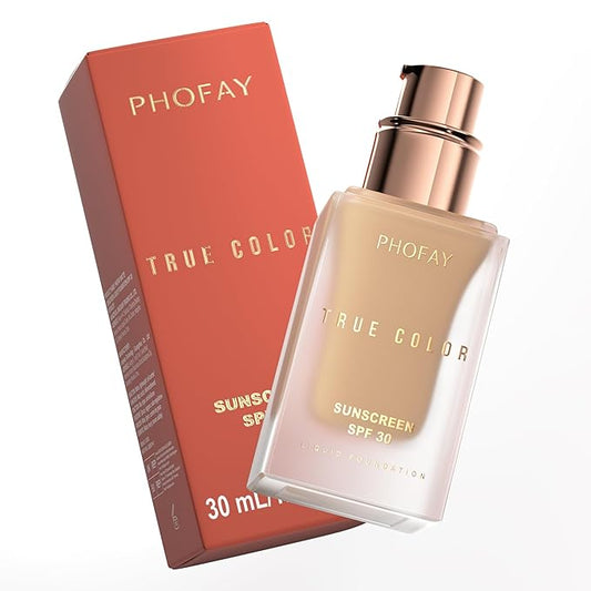 PHOFAY Matte Sunscreen Liquid Foundation SPF 30 (1.02 fl oz) - Long-Wearing Oil-Control, Concealing & Non-Greasy Buildable Coverage, Suitable for Most Skin Types, Daily & Outdoor Use (04#)