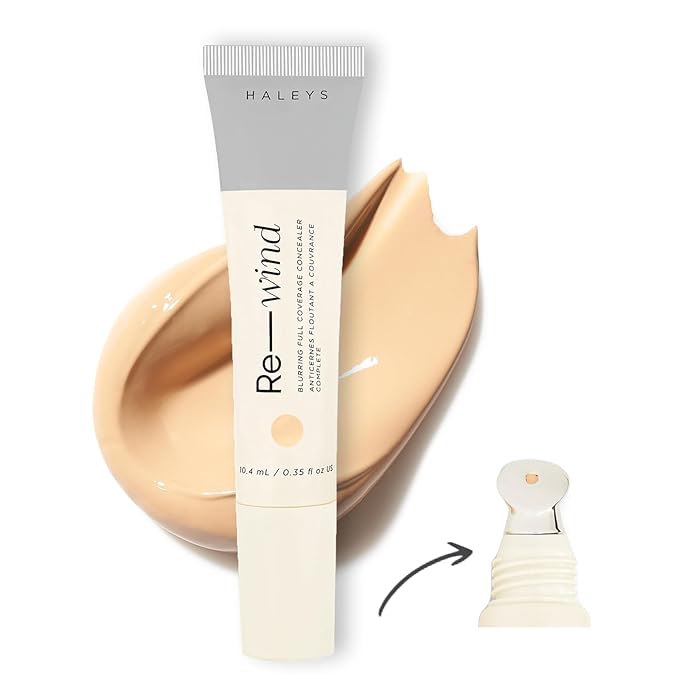 HALEYS Re-wind Blurring Full Coverage Concealer (Light/Medium - Warm), Brighten, Reduce redness, dark circles and fine lines, Non-Caking, Longwear, Nourishes, Lightweight, Soft-Matte Finish, V + CF