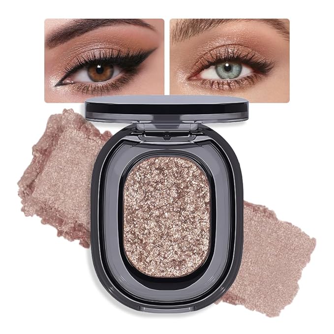 Eye shadow low saturation delicate long-lasting eye shadow palette, Monochrome Glittler Eyeshadow, pressed glitter eyeshadow, Glittle Pressed Powder Single Vegan Eyeshadow, (03 Glittle Gold)