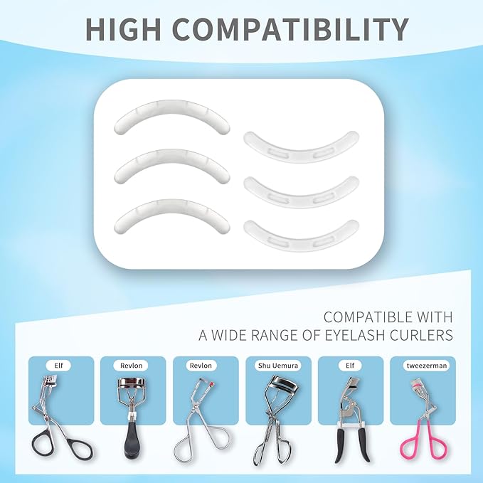 Soft Silicone Rubber Eyelash Curler Refills Compatible with Shiseido, Tweezerman, Revlon, Shu Uemura, Surratt, e.l.f Eyelash Curler for Travel Portable Carry,Cosmetic Accessory,6PCS (Transparent)