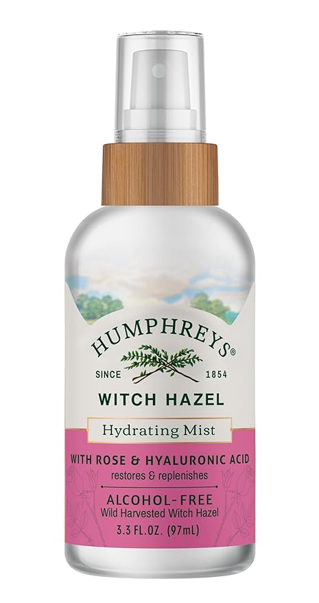 Humphreys Witch Hazel Hydrating Toner Mist Spray | Balancing & Hydrating Facial Toner | Alcohol-Free | Wild Harvested Witch Hazel | Soothing Rose Water | 3.3 Fl Oz Travel Size | Vegan & Cruelty-Free