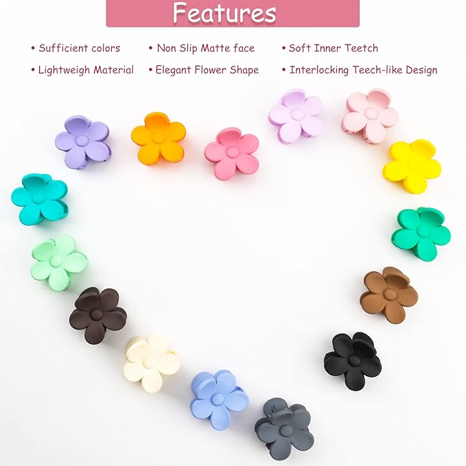 15 PCS Small Flower Hair Claw Clips 1.49 Inch Jaw Clips for Women Girls Nonslip Strong Hold Hair Accessories