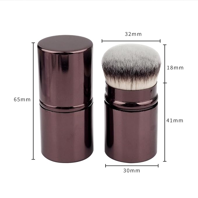 Retractable Kabuki Makeup Brush, Powder Brushes Foundation Travel Brush for Blush Bronzer & Powder, Silicone Lip Brush, Double-Ended Multi-purpose Makeup Blending Brush with Lid
