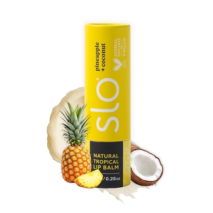 Slo | Natural Lip Balm - All Natural Ingredients, Vegan & Cruelty Free, Hydrating & Soothing, Plastic Free, Paper Packaging | Pina Colada + Zinc, (0.28oz/8g)