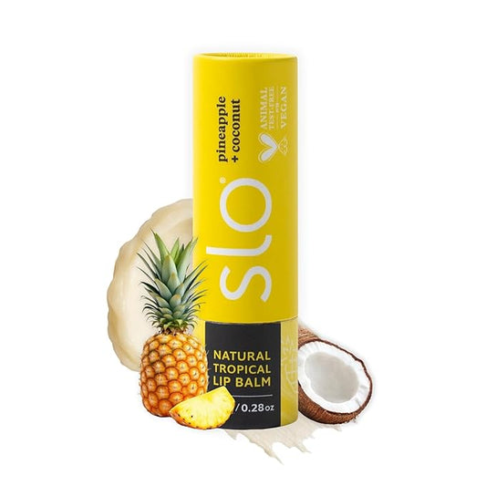 Slo | Natural Lip Balm - All Natural Ingredients, Vegan & Cruelty Free, Hydrating & Soothing, Plastic Free, Paper Packaging | Pina Colada + Zinc, (0.28oz/8g)