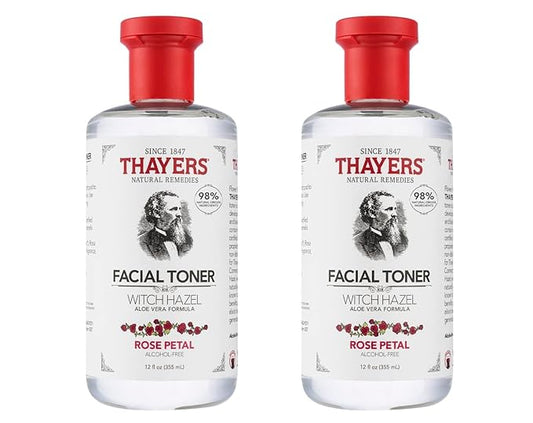 THAYERS Alcohol-Free, Hydrating Rose Petal Witch Hazel Facial Toner with Aloe Vera Formula, Vegan, Dermatologist Tested and Recommended, 12 Oz (Pack of 2)