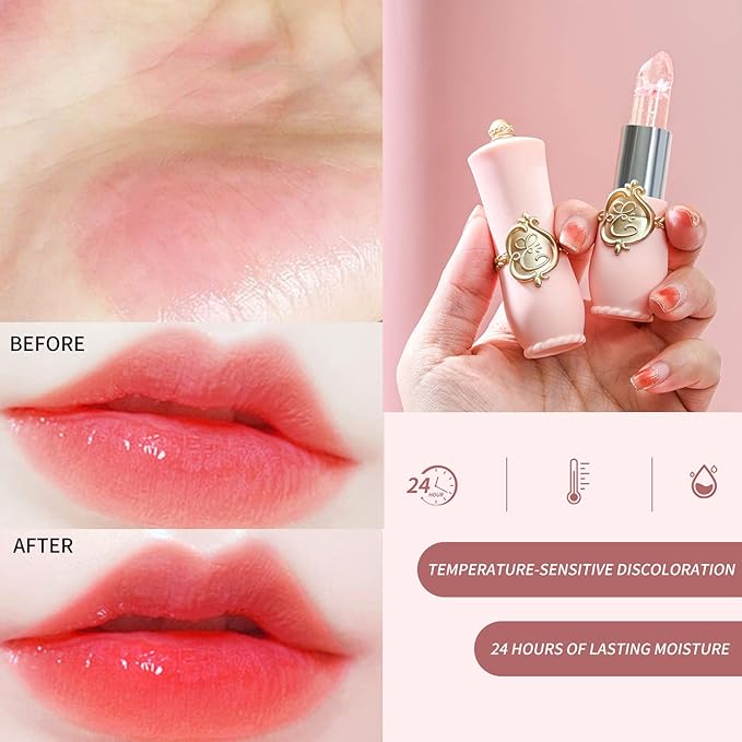 BestLand 3 Pcs/Set Flower Jelly Lipstick Set Temperature Change Moisturizer Long Lasting Nutritious Balm Magic Color Change Lip Gloss (Flower Jelly Lipstick 040506)