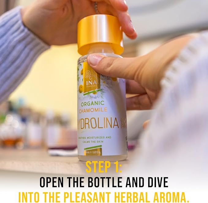 InaEssentials Organic Chamomile Water- Hydrolina, Skincare Against Eczema, Skin Irritations, Toner for Face and Body, Hydrolat, EU Certified