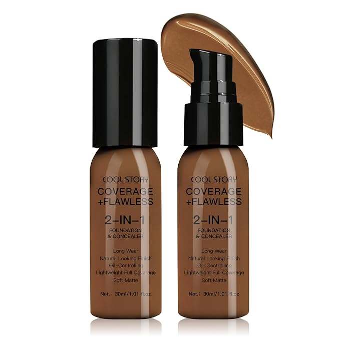 2-in-1 Foundation and Concealer Long Wear Natural Matte Finish Lightweight Coverage (Cappuccino)