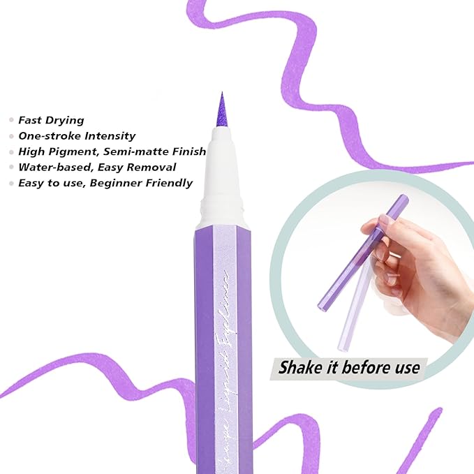 Liquid Eyeliner, Purple Eyeliner Pen, Long Lasting Colored Eyeliner Purple, Felt Tip Applicator for Precise Line, Smudgeproof, Easy to Use, Body Art Use (Lavender Whisper)