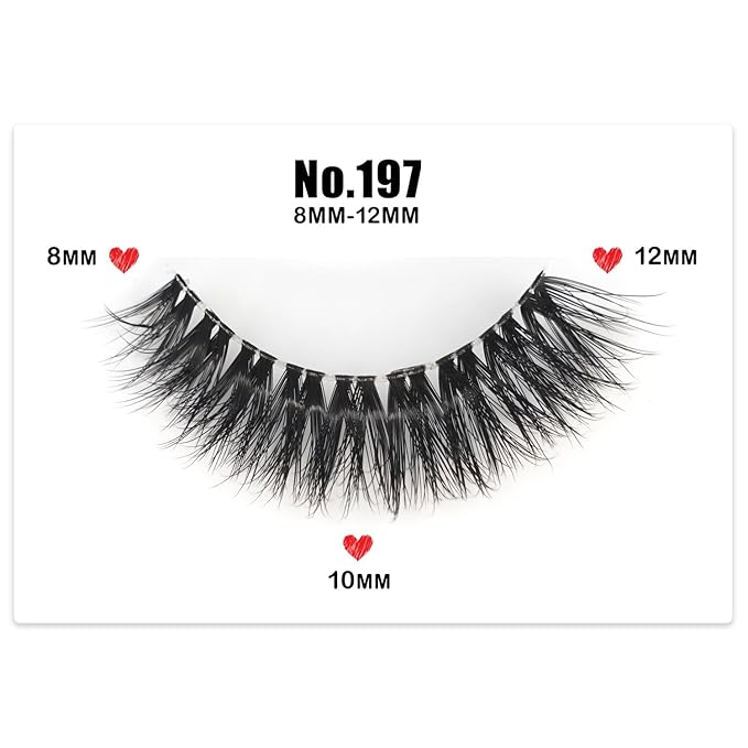 3D Clear Band Lashes Natural Volume Soft Faux Mink Lashes D Curl Cat Eye Wispy Fake Eyelashes Short Cross Reusable False EyeLashes 7 Pairs (No.197)