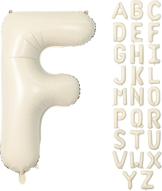 40 Inch Letter Balloons F, Big Custom A-Z Alphabet Foil Name Balloon Cream White, Self Inflating Beige Customize Helium Balloon Letters F for Women Girls Birthday Bride Baby Shower Party Decorations