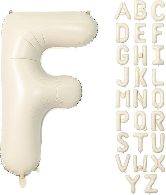 40 Inch Letter Balloons F, Big Custom A-Z Alphabet Foil Name Balloon Cream White, Self Inflating Beige Customize Helium Balloon Letters F for Women Girls Birthday Bride Baby Shower Party Decorations
