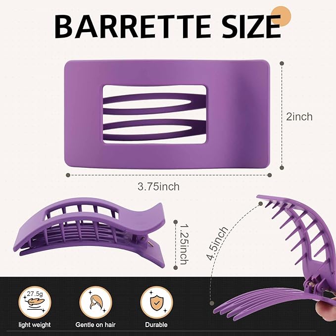 8 Pack French Flat Hair Clips for Women – Large Matte No-Slip Claw Barrettes for Thick & Thin Hair, Strong Hold Styling Accessories (Green and Purple)