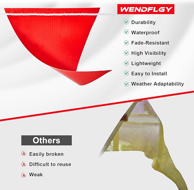 Safety Warning Pennant Banner Flags – Multipurpose OSHA High Visibility Colored Triangle Flags for Roadwork, Party and Hazard Areas(RED+YELLOW,45pcs,105FT)