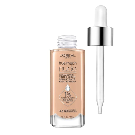 L'Oreal Paris True Match Nude Hyaluronic Tinted Serum Foundation with 1% Hyaluronic acid, Rich Medium 4.5-5.5, 1 fl. oz.