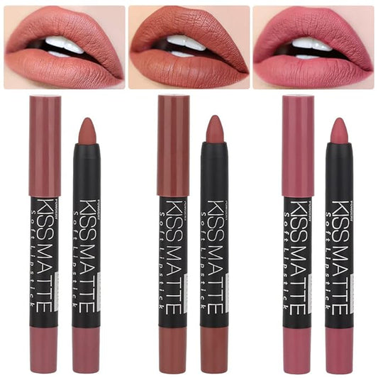 BINGBRUSH 3 Colors Longwear Lipstick Pack Set, Matte Color Stick Ultimate Lip Crayon for Makeup Collection - Nourishing Waterproof Velvet Lipgloss Lip Stain (05# 06# 09#)