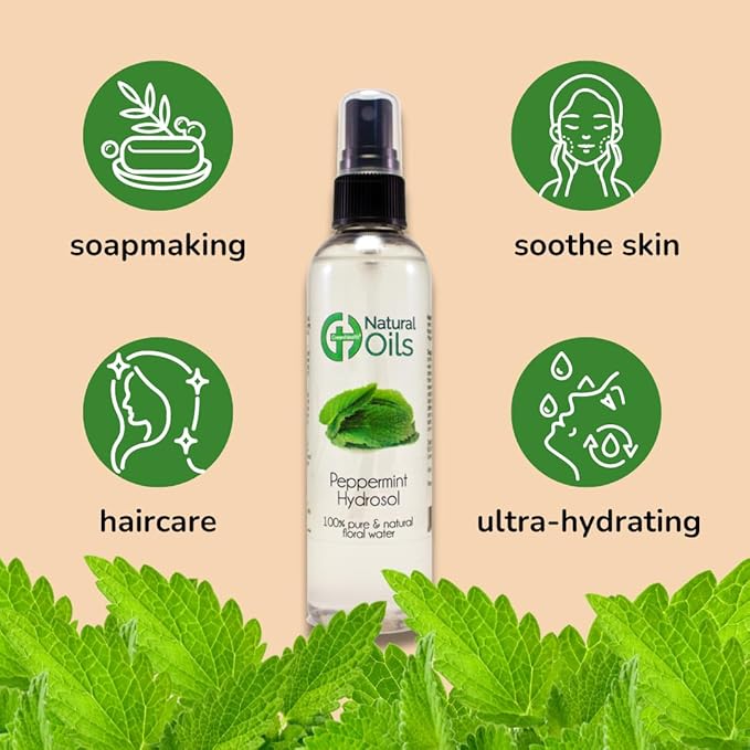 Peppermint Hydrosol (Floral Waters) - 4 fl oz Plastic Bottle w/Black Spray Cap - 100% natural - GreenHealth