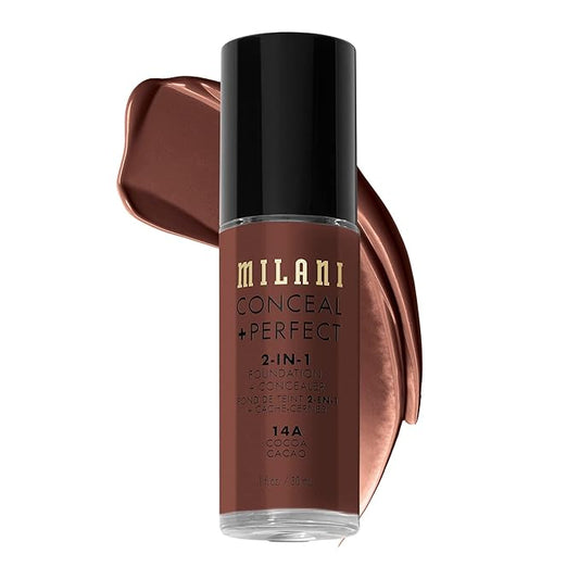 Milani Conceal + Perfect 2-in-1 Foundation + Concealer for a Flawless Complexion, Under Eye Corrector, Cover Redness and Imperfections, Waterproof and Sweatproof - Cocoa