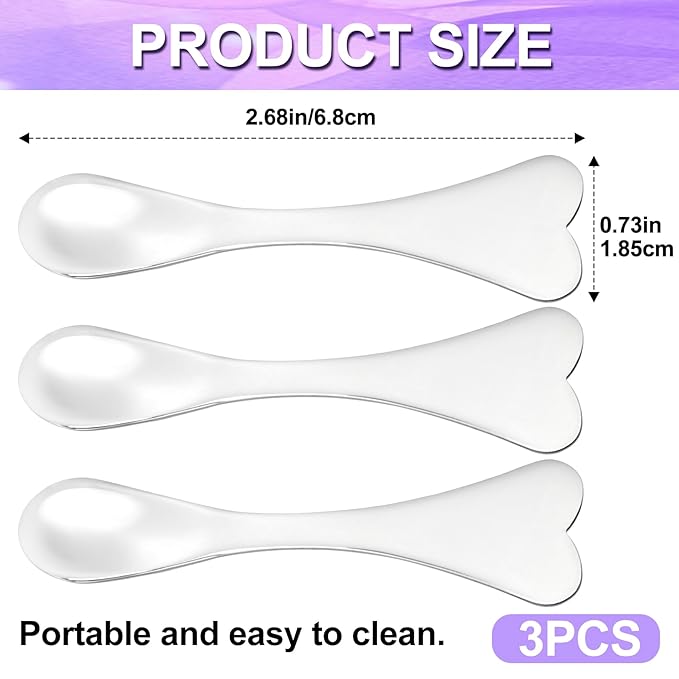 3pcs Mini Metal Makeup Spatula, Reusable Cosmetic Cream Spatulas Spoon, Skincare Scoop Applicator Facial Massage Beauty Tools for Mixing and Sampling Face Eye Cream- Silver