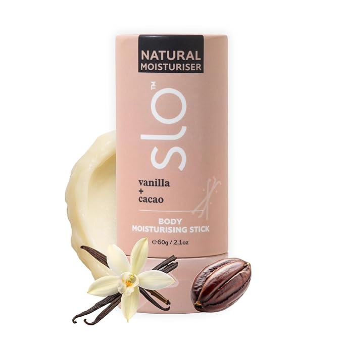 Slo Natural Moisturizing Stick | Body Balm for Dry Skin with Organic Ingredients | Hydrating + Nourishing | Coconut, Cocoa Butter & Antioxidants | Travel-Friendly | Vanilla + Cacao | 2.11oz/60g