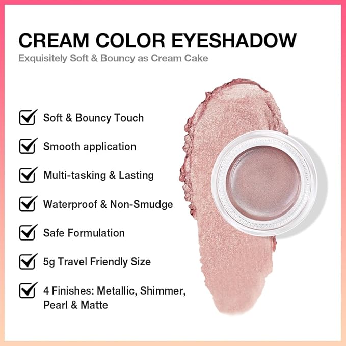 evpct Single Cream Eye Shadow Palette Pot Makeup for Older Women, Antique Rose Mauve Pearl Shimmer Glitter Metallic Monochrome Cream to Powder Eyeshadow Palette Eye Brightener, Waterproof Blendable