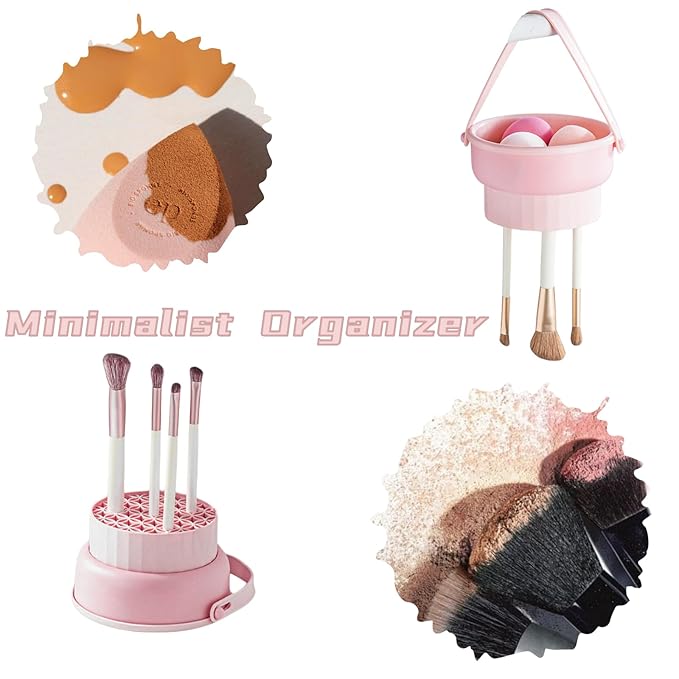 3 in 1 Silicone Makeup Brush Cleaner Bowl, Make up Brush Cleaner Mat with Makeup Brush Drying Holder and Comestic Brush Organizer, Paint Brush Cleaner