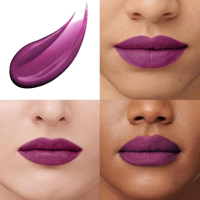 evpct 1Pcs Purple Matte Liquid Lipstick Lip Stain Sets for Women, Peony Flower Mauve Violet Pueple Matte+Lipstick Long Lasting Permanent 24 hr Hours Magic Lipstick 24 Hours original Waterproof, 06#