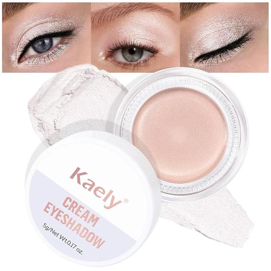 evpct Single Cream Eye Shadow Palette Pot Makeup for Older Women, Purity Pearl Translucent Shimmer Glitter Metallic Monochrome Cream to Powder Eyeshadow Palette Eye Brightener, Waterproof Blendable