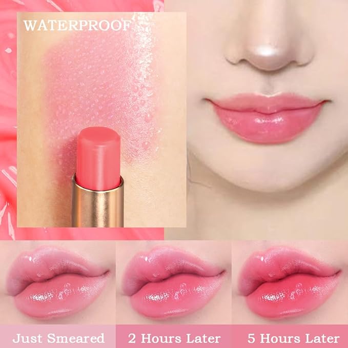 Kaely 2Pcs Strawberry Hydrating Lipstick Tinted Lip Balm, Color Changing PH Lipstick Makeup, Korean Magic Lip Stain Long Lasting Waterproof, labiales magicos 24 horas originales