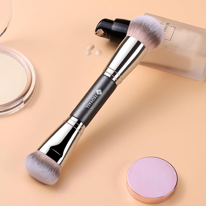 TEOYALL Dual-Ended Foundation Contour Brush, Dense Sculpting Defining and Domed Blending Synthetic Bristles for Liquid Cream Powder