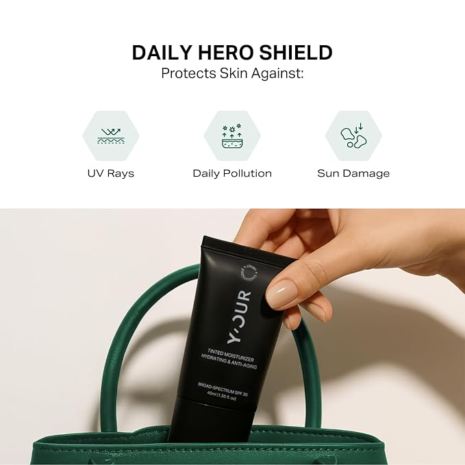 Y’OUR Tinted Moisturizer: Hydrating & Anti-Aging Tinted SPF 30, UV Protection Makeup; Sheer to Medium, Buildable Coverage; Oil-Free for Dry, Oily & Combination Skin. Made in USA. 1.35 fl. oz (Light)