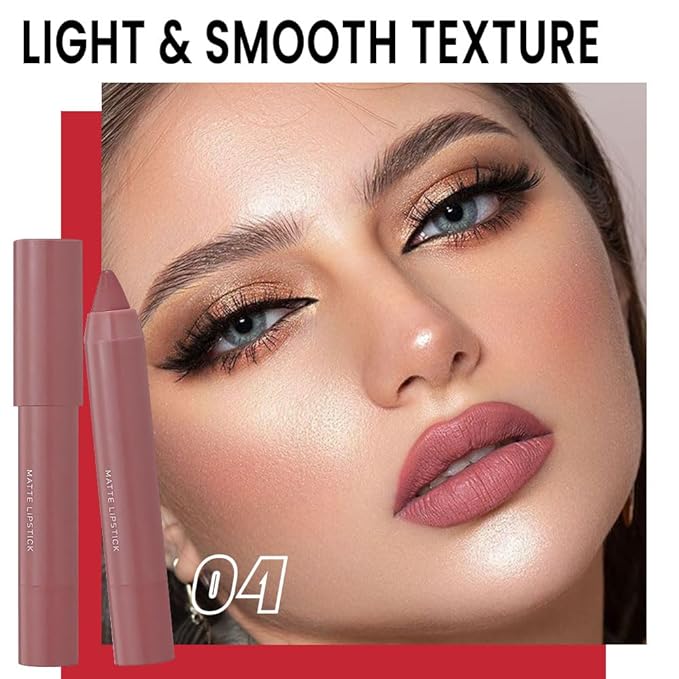 BINGBRUSH Crayon Matte Longwear Lipstick Pack Set,Moisture Smooth Color Stick Ultimate Lip Pencil Stain Crayon for Makeup Collection - Waterproof Velvet Long Lasting Lipstick Gloss for Women(04#)