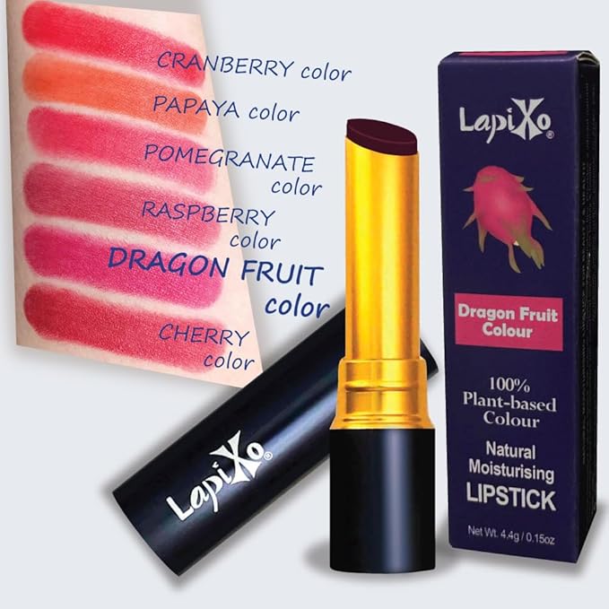 LAPIXO 100% Plant-based Color Lipstick, Unique Formula, Natural + Moisturizing | Non-Toxic, All Food Ingredients, Antioxidant-rich, Natural Matte Vibrant Color, 4.4g/0.15oz (Dragon Fruit color)