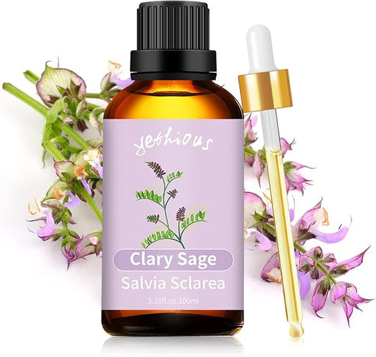 yethious Clary Sage Essential Oil for Diffuser & Aromatherapy, Skin, Candle Soap Making Fragrance DIY - Clary Sage Oil Organic 3.38 Fl Oz