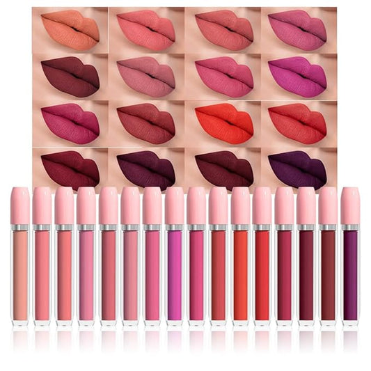 evpct 16Pcs Matte Liquid Lipsticks, Mauve Plum Purple Marron Orange Wine Red Pink Lipsticks Set, Long Lasting Waterproof Lip Gloss Highly Pigmented Lipstick Makeup 24hr Original Smudge Proof labial