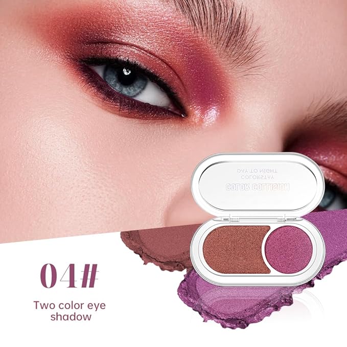 Dual-Color Pearl Eyeshadow Palette – High Pigment Shimmer Eyeshadow Duo, Copper & Roses Pink Shimmer Eye shadow , Silky Blendable Texture, Waterproof Long-Lasting Eye Makeup for Daily & Glam Looks 04#