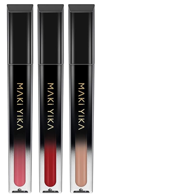 MAKI YIKA 3Pcs Matte Liquid Lipstick Makeup Set Red Dark Nude Lipstick Long Lasting Smudgeproof Transfer Proof Lip Makeup, MVPRed/Nude/LatteNude